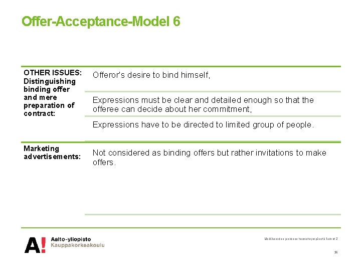 Offer-Acceptance-Model 6 OTHER ISSUES: Distinguishing binding offer and mere preparation of contract: Offeror’s desire