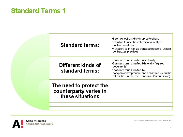 Standard Terms 1 Standard terms: • Term collection, drawn up beforehand • Intention to