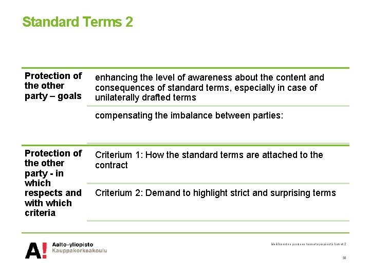 Standard Terms 2 Protection of the other party – goals enhancing the level of