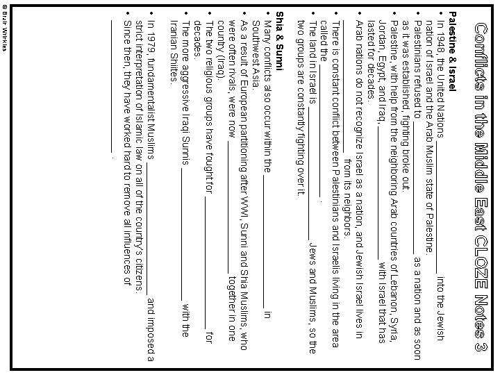 Conflicts in the Middle East CLOZE Notes 3 Palestine & Israel • In 1948,