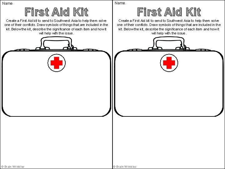 Name: First Aid Kit Create a First Aid kit to send to Southwest Asia