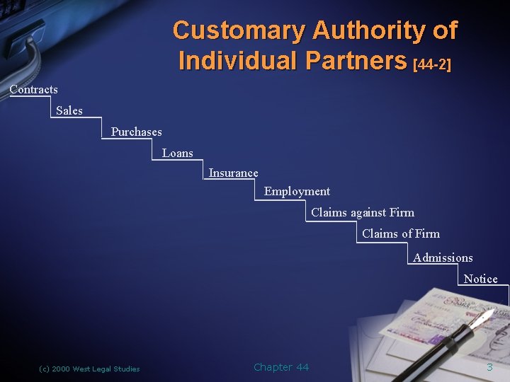 Customary Authority of Individual Partners [44 -2] Contracts Sales Purchases Loans Insurance Employment Claims
