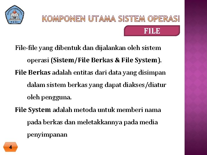 FILE File-file yang dibentuk dan dijalankan oleh sistem operasi (Sistem/File Berkas & File System).