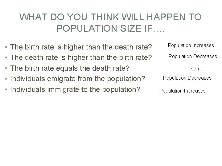 WHAT DO YOU THINK WILL HAPPEN TO POPULATION SIZE IF…. • • • Population