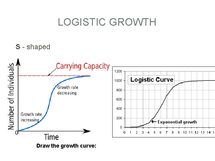 LOGISTIC GROWTH S - shaped Draw the growth curve: 