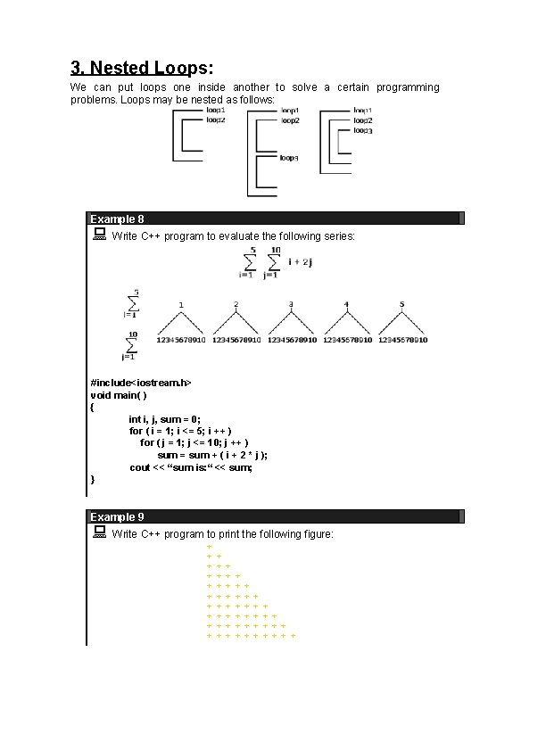 3. Nested Loops: We can put loops one inside another to solve a certain