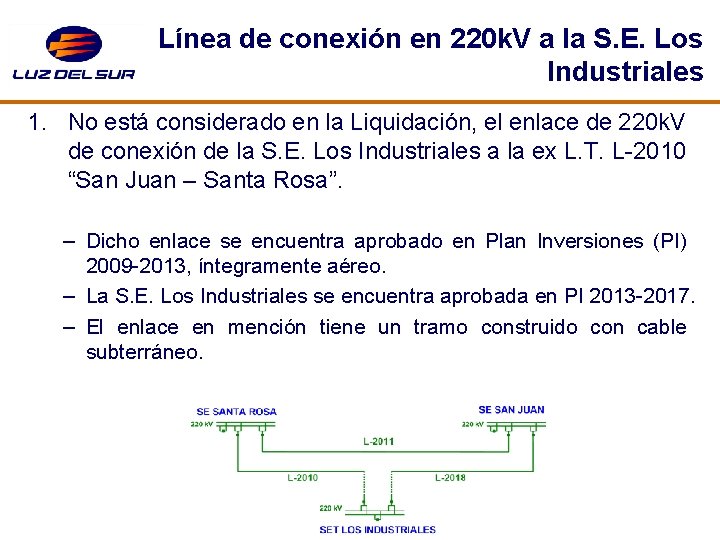 Línea de conexión en 220 k. V a la S. E. Los Industriales 1.