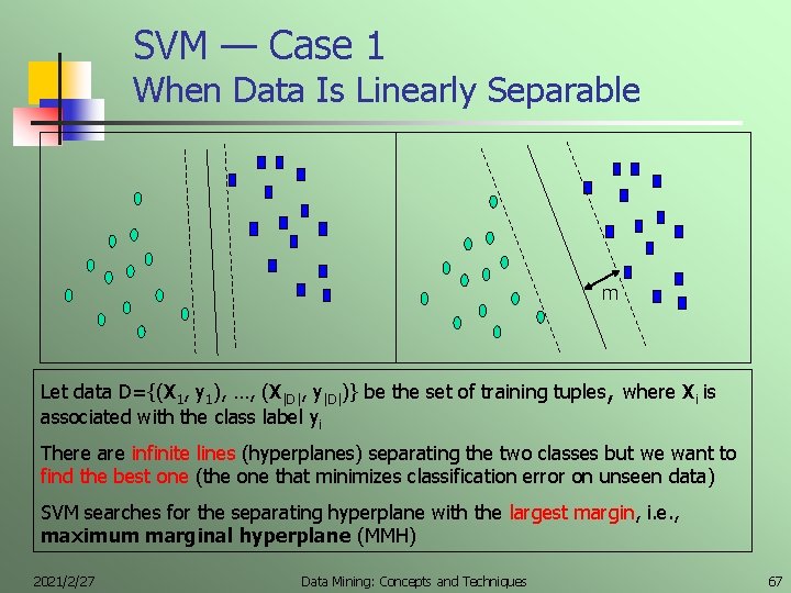 SVM — Case 1 When Data Is Linearly Separable m Let data D={(X 1,