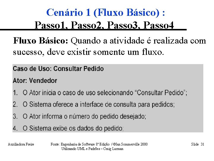 Cenário 1 (Fluxo Básico) : Passo 1, Passo 2, Passo 3, Passo 4 Fluxo