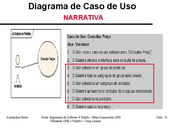 Diagrama de Caso de Uso NARRATIVA Auxiliadora Freire Fonte: Engenharia de Software 8º Edição