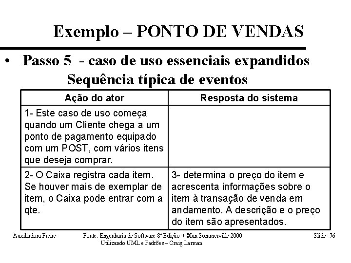 Exemplo – PONTO DE VENDAS • Passo 5 - caso de uso essenciais expandidos