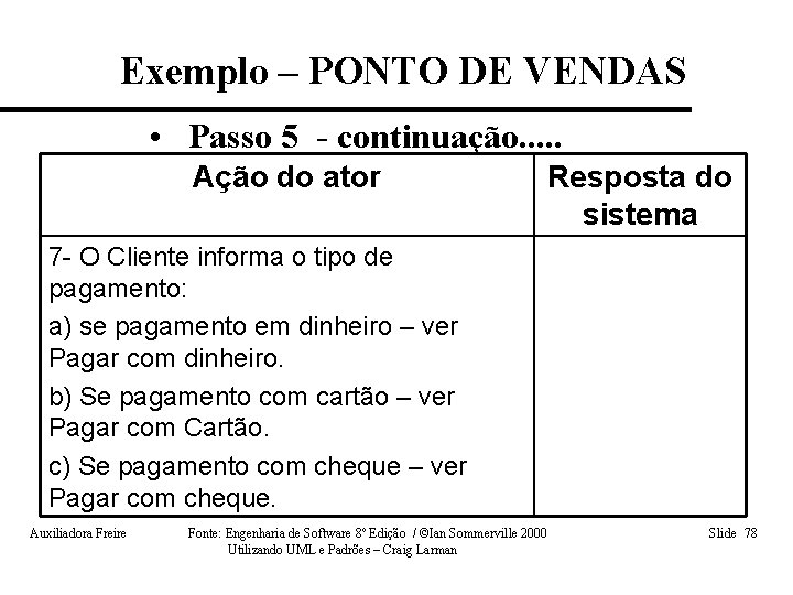 Exemplo – PONTO DE VENDAS • Passo 5 - continuação. . . Ação do