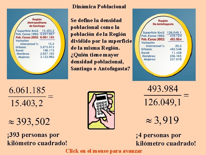 Dinámica Poblacional Se define la densidad poblacional como la población de la Región dividido