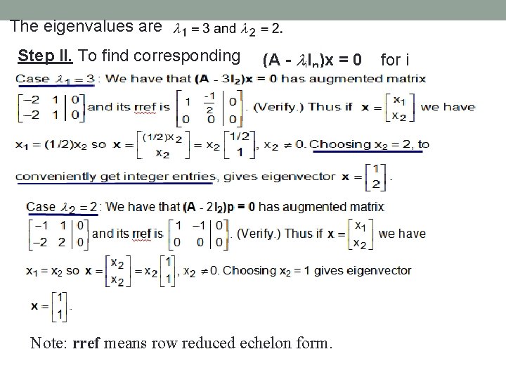 The eigenvalues are Step II. To find corresponding eigenvectors we solve (A - i.