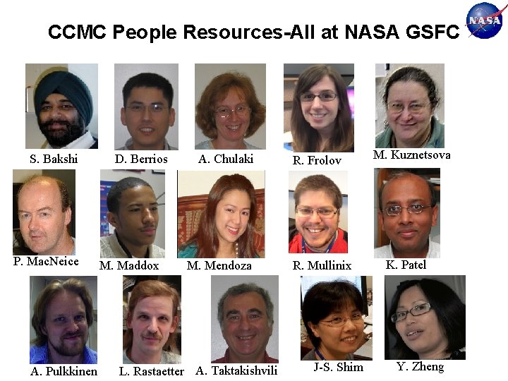 CCMC People Resources-All at NASA GSFC S. Bakshi P. Mac. Neice A. Pulkkinen D.