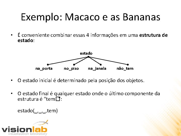 Exemplo: Macaco e as Bananas • É conveniente combinar essas 4 informações em uma