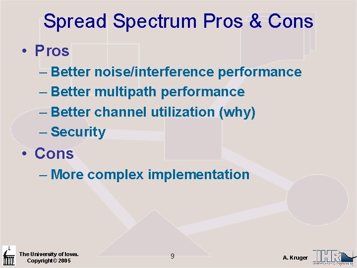 Spread Spectrum Pros & Cons • Pros – Better noise/interference performance – Better multipath