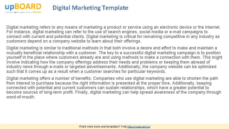 Digital Marketing Template Digital marketing refers to any means of marketing a product or