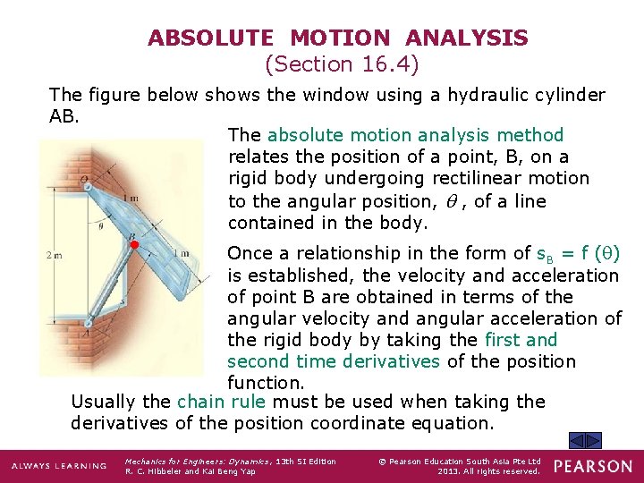 ABSOLUTE MOTION ANALYSIS (Section 16. 4) The figure below shows the window using a