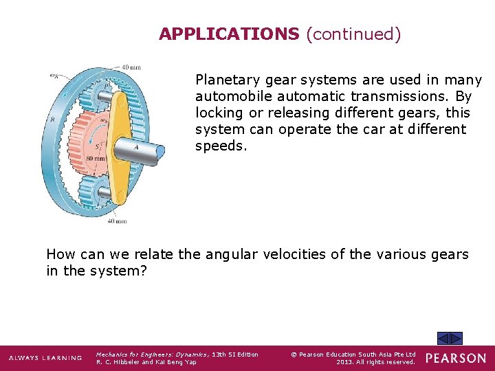 APPLICATIONS (continued) Planetary gear systems are used in many automobile automatic transmissions. By locking