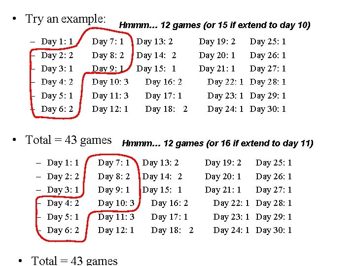  • Try an example: – – – Day 1: 1 Day 2: 2