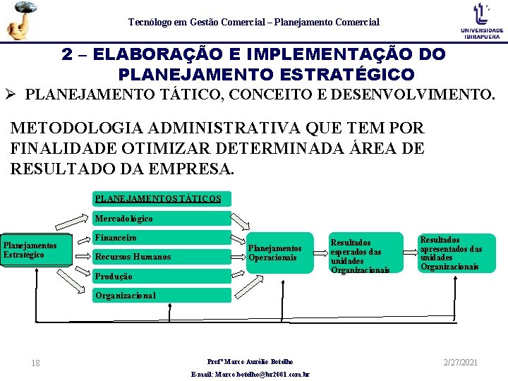 Tecnólogo em Gestão Comercial – Planejamento Comercial 2 – ELABORAÇÃO E IMPLEMENTAÇÃO DO PLANEJAMENTO