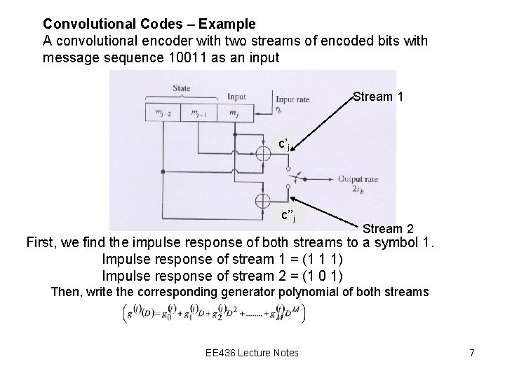 Convolutional Codes – Example A convolutional encoder with two streams of encoded bits with