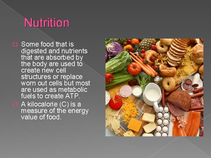 Nutrition Some food that is digested and nutrients that are absorbed by the body