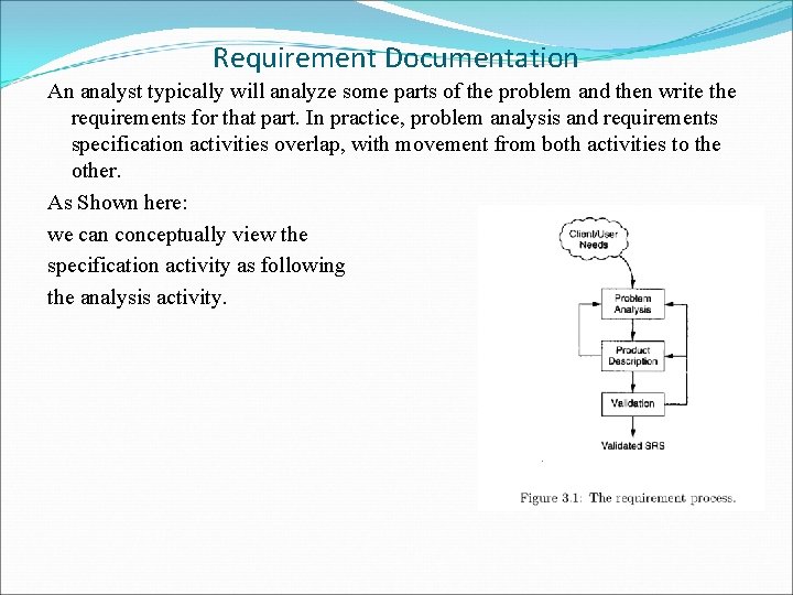 Requirement Documentation An analyst typically will analyze some parts of the problem and then