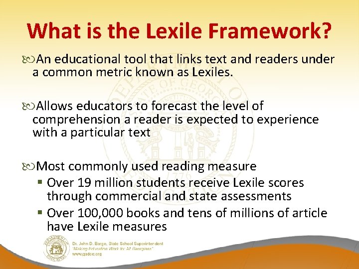 What is the Lexile Framework? An educational tool that links text and readers under