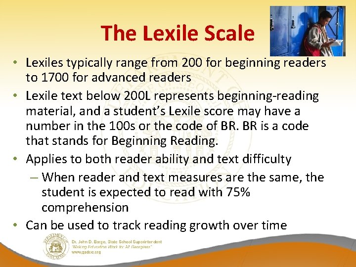 The Lexile Scale • Lexiles typically range from 200 for beginning readers to 1700