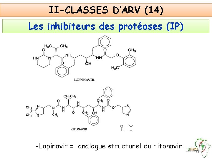 II-CLASSES D’ARV (14) Les inhibiteurs des protéases (IP) -Lopinavir = analogue structurel du ritonavir