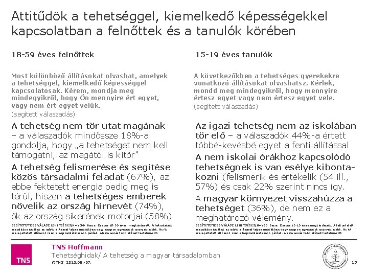 Attitűdök a tehetséggel, kiemelkedő képességekkel kapcsolatban a felnőttek és a tanulók körében 18 -59