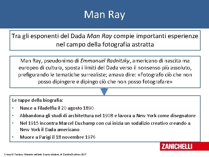 Man Ray Tra gli esponenti del Dada Man Ray compie importanti esperienze nel campo