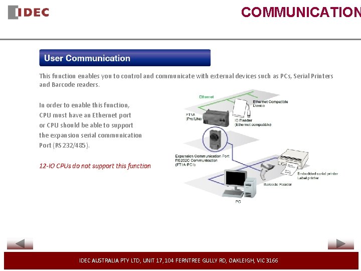 COMMUNICATION This function enables you to control and communicate with external devices such as