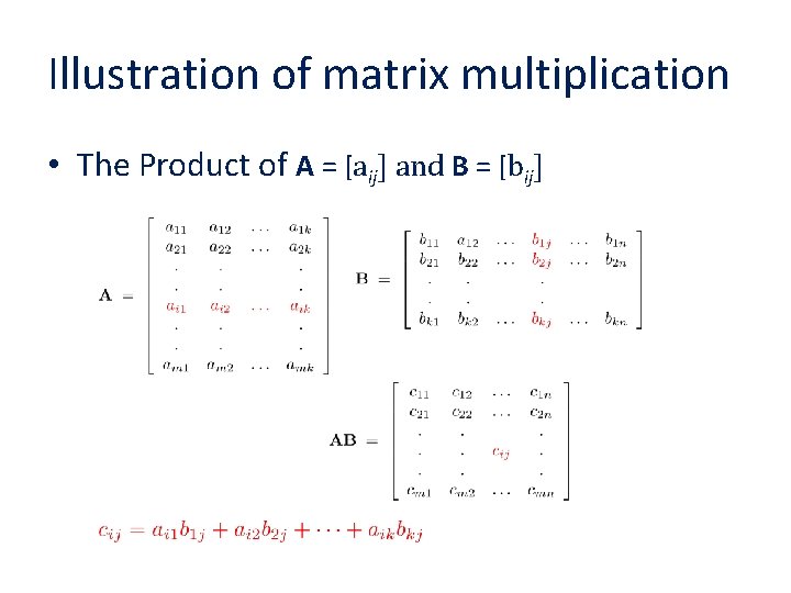 Illustration of matrix multiplication • The Product of A = [aij] and B =