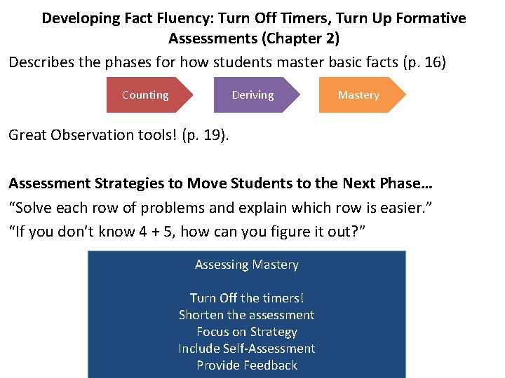 Developing Fact Fluency: Turn Off Timers, Turn Up Formative Assessments (Chapter 2) Describes the