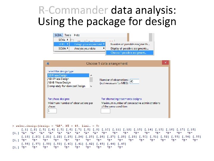 R-Commander data analysis: Using the package for design 