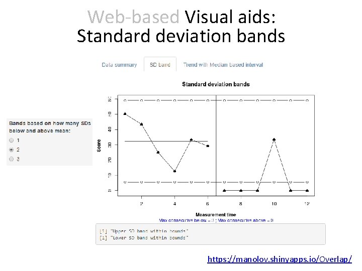 Web-based Visual aids: Standard deviation bands https: //manolov. shinyapps. io/Overlap/ 