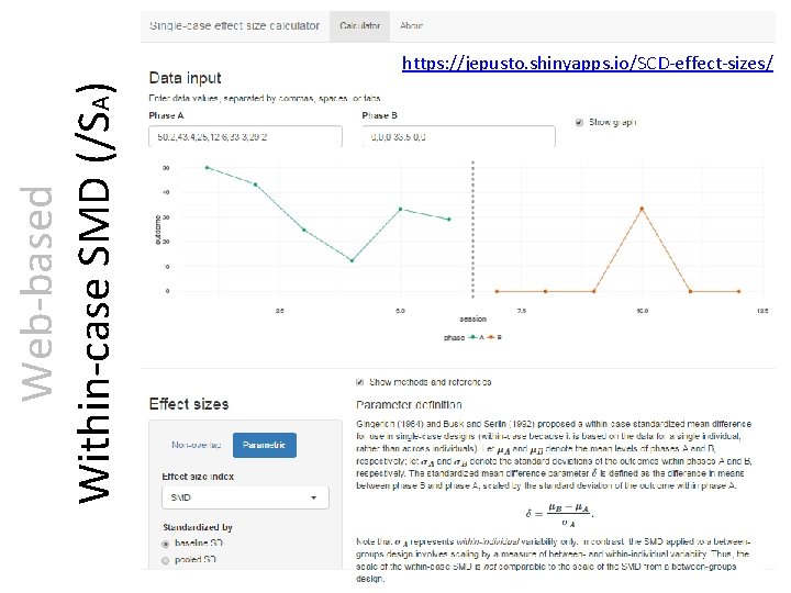 Web-based Within-case SMD (/SA) https: //jepusto. shinyapps. io/SCD-effect-sizes/ 