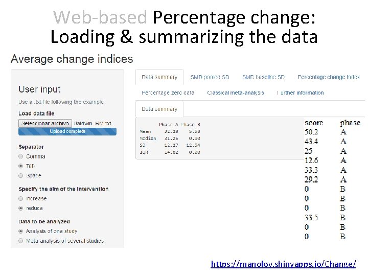 Web-based Percentage change: Loading & summarizing the data https: //manolov. shinyapps. io/Change/ 