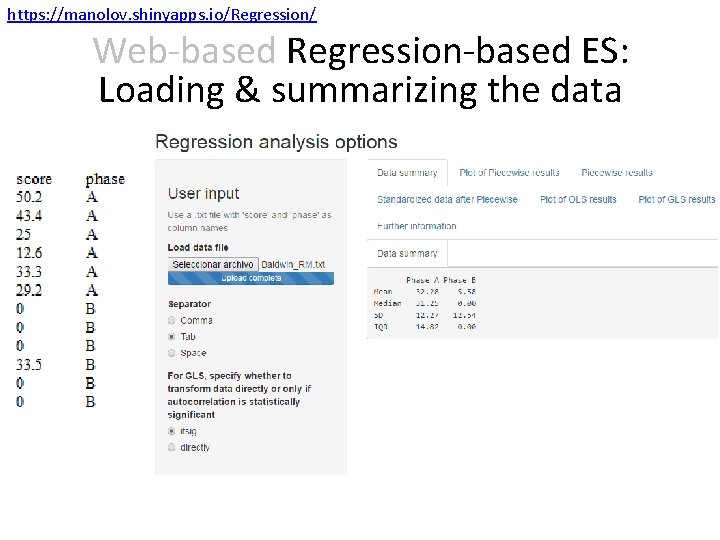 https: //manolov. shinyapps. io/Regression/ Web-based Regression-based ES: Loading & summarizing the data 