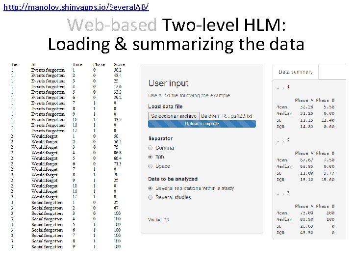 http: //manolov. shinyapps. io/Several. AB/ Web-based Two-level HLM: Loading & summarizing the data 