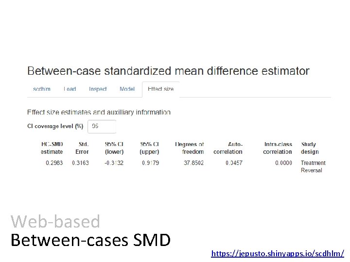 Web-based Between-cases SMD https: //jepusto. shinyapps. io/scdhlm/ 