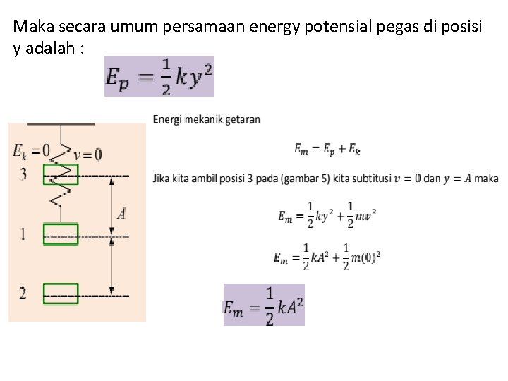 Maka secara umum persamaan energy potensial pegas di posisi y adalah : 