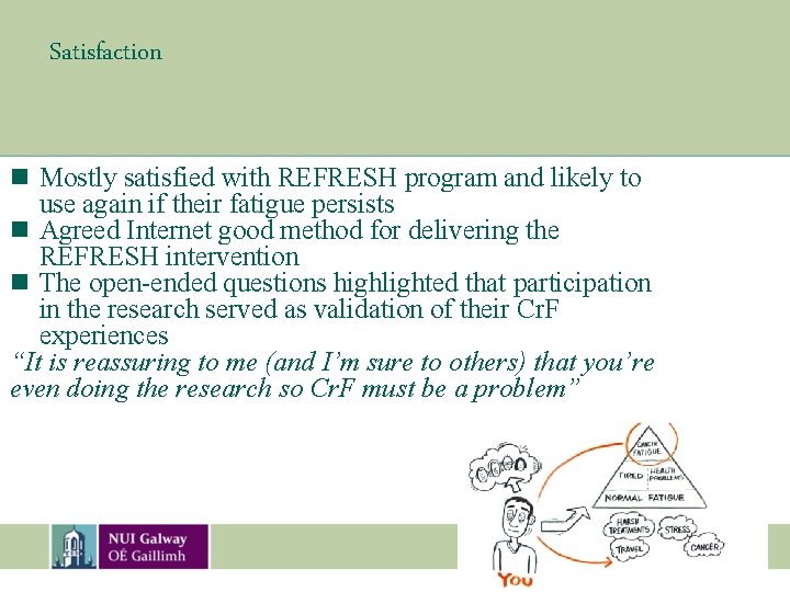 Satisfaction n Mostly satisfied with REFRESH program and likely to use again if their