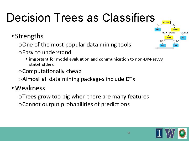 Decision Trees as Classifiers • Strengths o. One of the most popular data mining