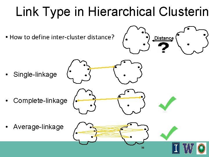 Link Type in Hierarchical Clusterin • How to define inter-cluster distance? Distance • Single-linkage