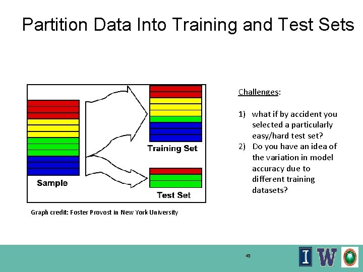 Partition Data Into Training and Test Sets Challenges: 1) what if by accident you