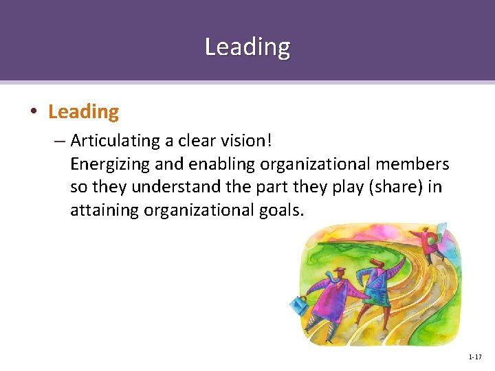 Leading • Leading – Articulating a clear vision! Energizing and enabling organizational members so